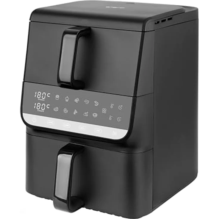 EMERIO Dual Zone Heißluftfritteuse XXL AF-133542, 10L Smart Fryer mit 2 Kammern (3,5L oben & 6,5L unten), Digitales Touch-Display, SYNC-Funktion, 10 Programme, Frittieren ohne Öl – Bild 5