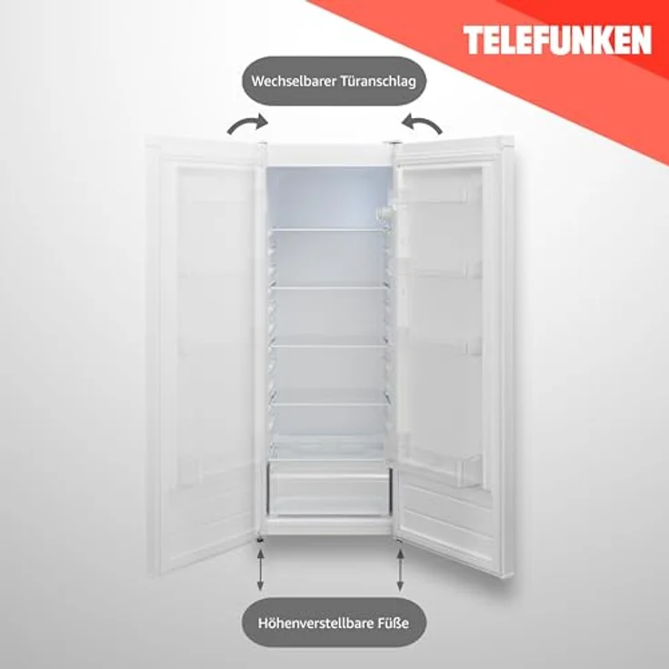 TELEFUNKEN Kühlschrank ohne Gefrierfach 255 Liter | Standkühlschrank groß | Vollraumkühlschrank freistehend mit Gemüsefach | LED-Beleuchtung | Türanschlag wechselbar | KTFK265EW2 weiß – Bild 4