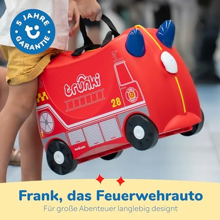 TRUNKI Kinderkoffer Trolley Frank Feuerwehrauto (Rot) | Handgepäck zum Draufsitzen | Reisegefährte für Kinder mit 5 Jahren Garantie – Bild 5