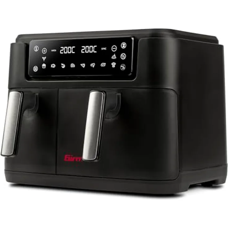 Girmi FG26 Ecofrit Bis Luftfritteuse, 2400 W, 9 Liter, digitale Anzeige, 2 Kochzonen, antihaftbeschichtet, BPA/PFOA Safe, Schwarz, inkl. Rezeptbuch