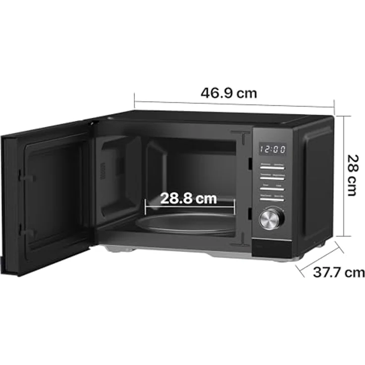 Heinner HMW-MD25DMRBK, Solo-Mikrowelle mit 25 l, 800 W, LED-Display, schwarzes Design – Bild 3
