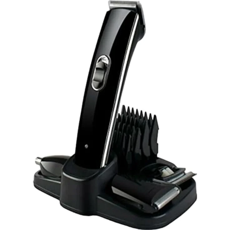 TronicXL Premium Akku Haarschneidemaschine Haarschneider Set + Nasenhaar Trimmer + Aufsätze + T-Blade + Basis Station Ladestatin in Schwarz – Bild 1