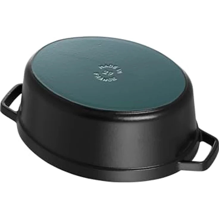 Staub 40509-315-0 Cocotte-Bräter, oval mit Deckel 29 cm, 4,25 L, mit mattschwarzer lierung im Inneren des Topfes, schwarz – Bild 4