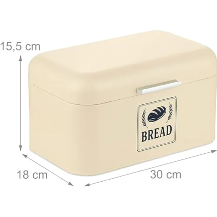Relaxdays Brotkasten, Brotbox im Retro-Look mit Deckel & Griff, HBT: 15,5x30x18 cm, beige, Metall, platzsparend und pflegeleicht – Bild 4
