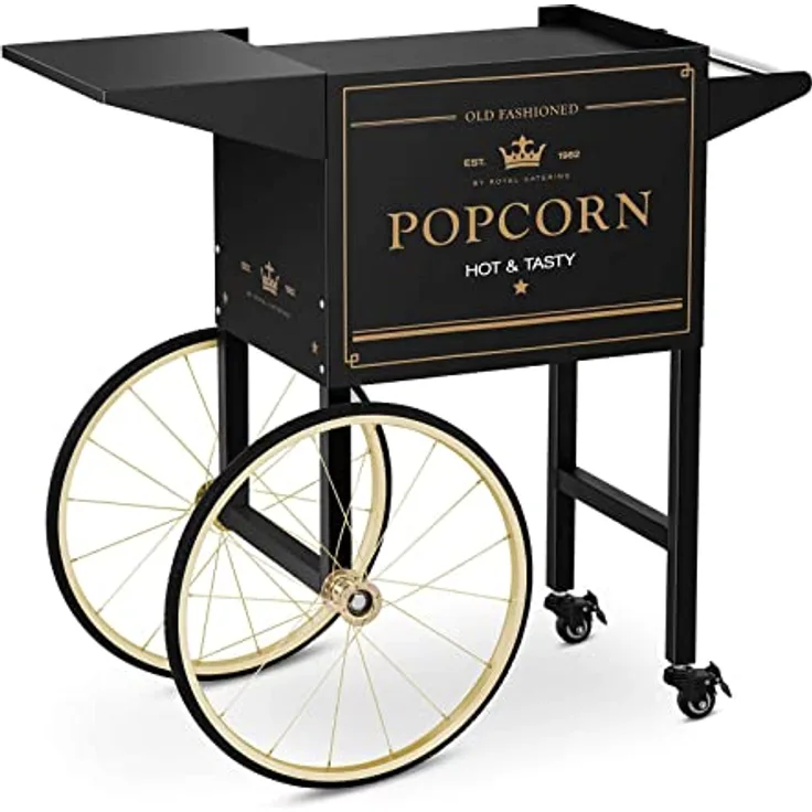 Royal Catering RCPT-BGWG-1 Popcornwagen Wagen für Popcornmaschine Popcorntrolley 2 Bremsen schwarz & golden