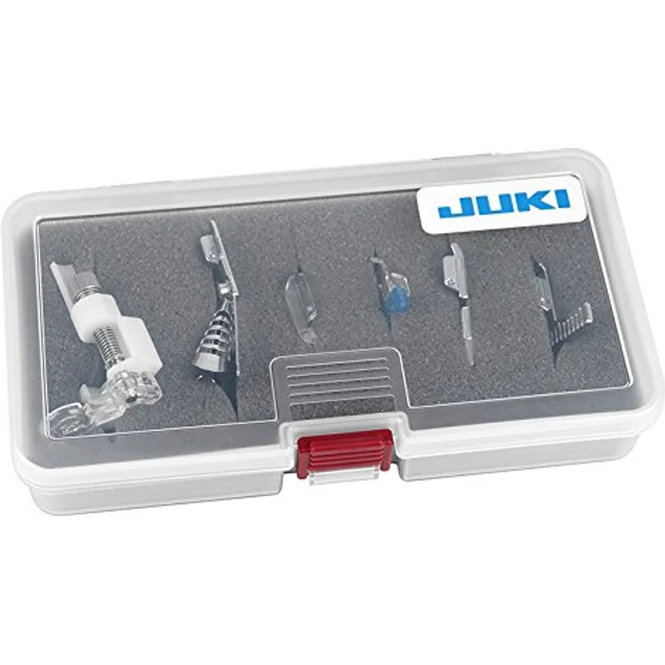 Juki Nähmaschine Nähfußset Heavy User Kit, vielseitige Nähfüße für Kordel- und Bandverarbeitung, Schrägbandeinfasser und Rollsaumfuß – Bild 1