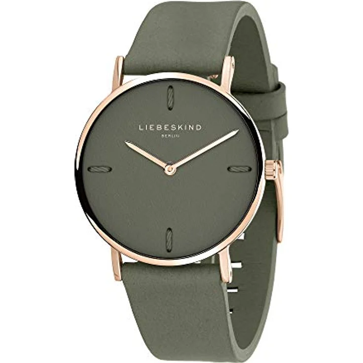 Liebeskind Berlin DamenArmbanduhr Analog Quarz Leder LT-0204-LQ, Roségold mit Olivgrünem Lederband, Extra-flaches Gehäuse, 5 Bar wasserdicht – Bild 2