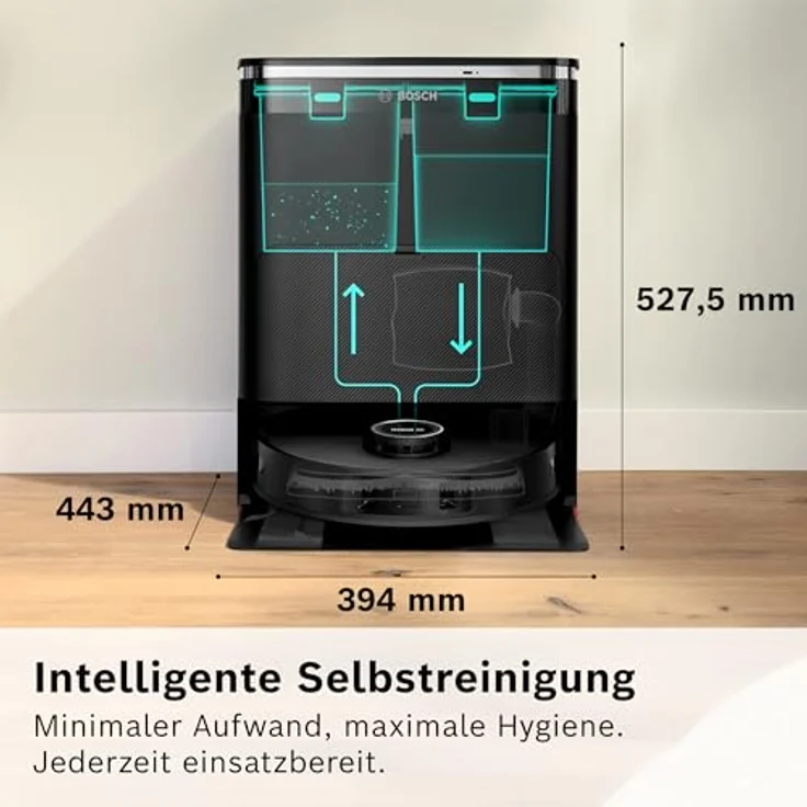 BOSCH Saugroboter Spotless Max BCRDW3B, 11.000 Pa Saugkraft, rotierende Wischpads, 70°C Selbstreinigung, Absaugstation, Carbon Bürste – Bild 5