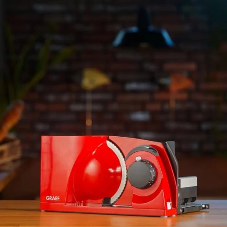 Graef MYTINY MT1003 ROT, Aufschnittmaschine mit superkompakten Abmessungen und 170 mm Wellenschliffmesser, Rot – Bild 9