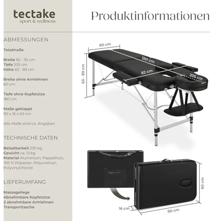 Tectake 2 Zonen Massageliege mit Polsterung und Aluminiumgestell – Bild 6