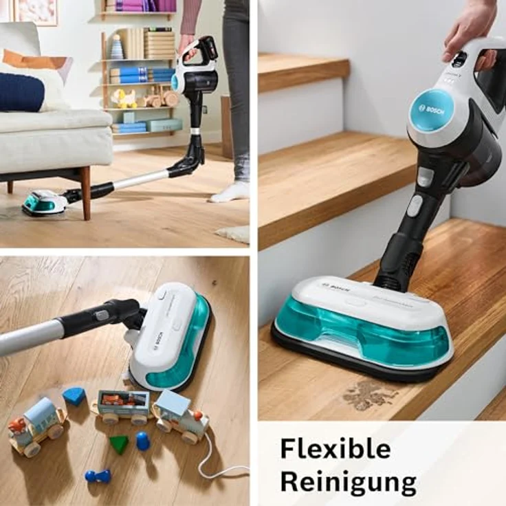 Bosch Akku-Staubsauger Unlimited 7 ProHygienic Aqua BKS71HYG1, kabellos, 2in1 Saugen & Wischen, Knickrohr, HEPA-Filtersystem, 10 J. Motorgarantie, Wechselakku, Schnellladegerät, Made in Germany, weiß – Bild 5