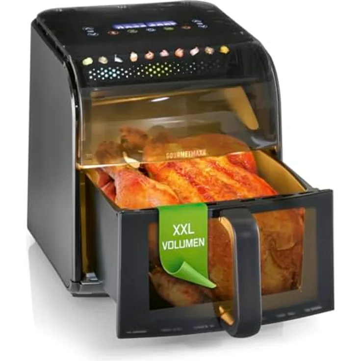 GOURMETmaxx Heißluftfritteuse Gourmet mit Sichtfenster & Panoramadach, 7 L, 10 Programme, Farbdisplay & Shake-Reminder