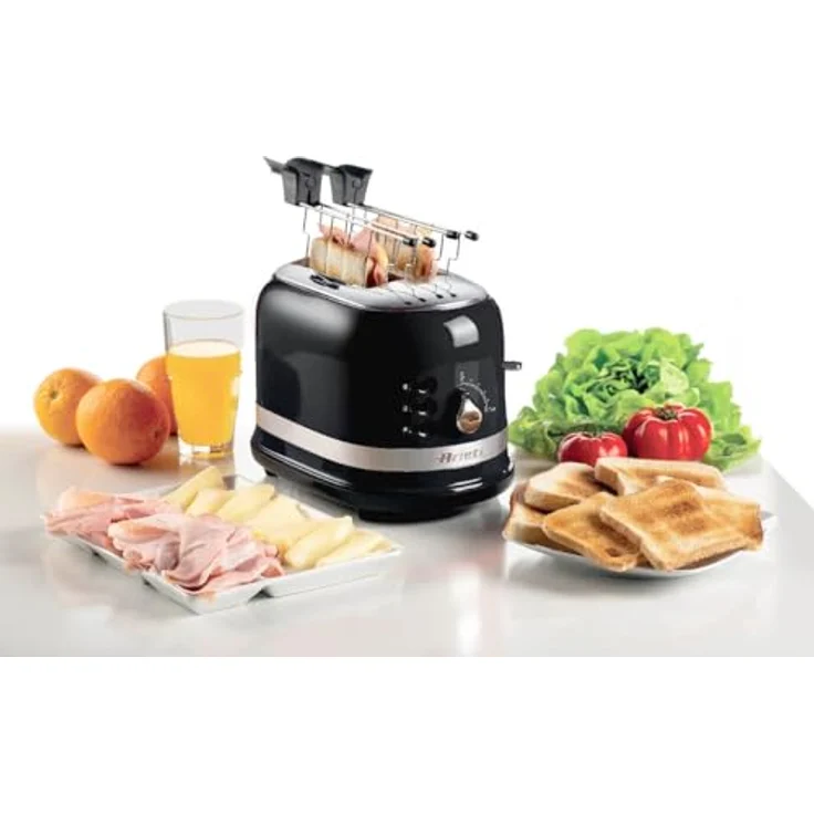 Ariete 149BK 2-Schlitz-Toaster, 815W, automatischer Auswurf, Krümelschublade, Zange, schwarz – Bild 4