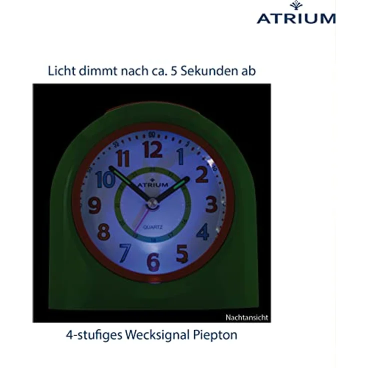 Atrium Kinder Wecker A921-3, Analog Quarz mit Snooze und LED-Nachtlicht, hellgrün-orange – Bild 5
