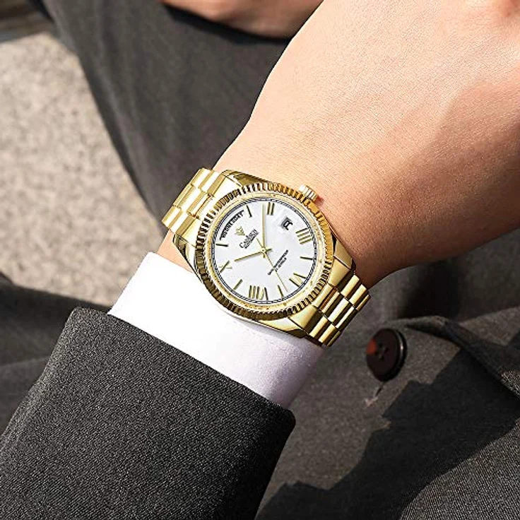CADISEN MIYOTA 8285 Automatik Uhr Herren, Mechanische Automatikuhr mit Saphirglas und Edelstahlarmband, goldene und weiße Akzente, 100 m wasserdicht – Bild 5