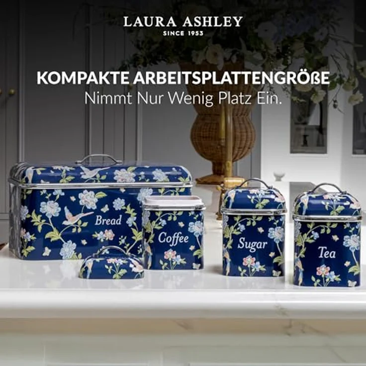 VQ Laura Ashley Vorratsdosen Elveden Navy, 3er-Set aus luftdichtem Weißblech für Tee, Kaffee und Zucker – Bild 3