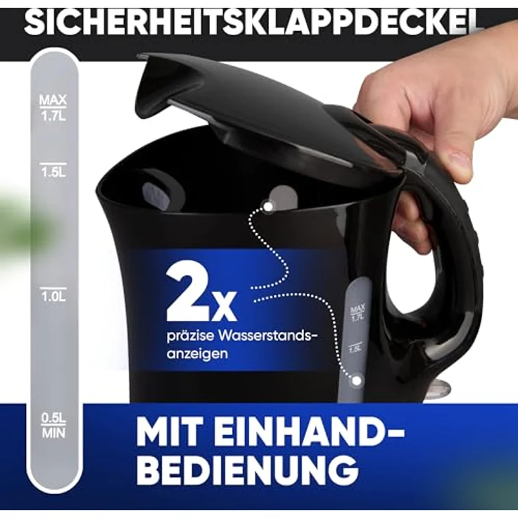 Clatronic® Wasserkocher 1,7 L mit automatischer & manueller Abschaltung, max. 2200Watt, WK 3819 schwarz – Bild 4