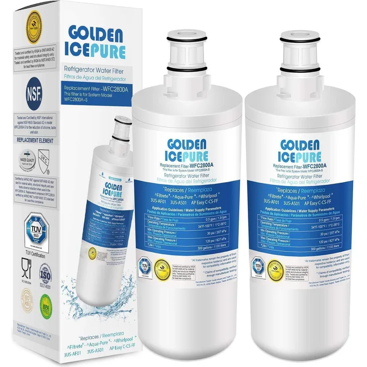 GOLDEN ICEPURE Wasserfilter Kühlschrank Ersatz, 2 Stück kompatibel mit 3US-AF01, 3US-AS01, WHCF-SRC, innovatives Mehrschicht-Filtermaterial, lebensmitteltauglich