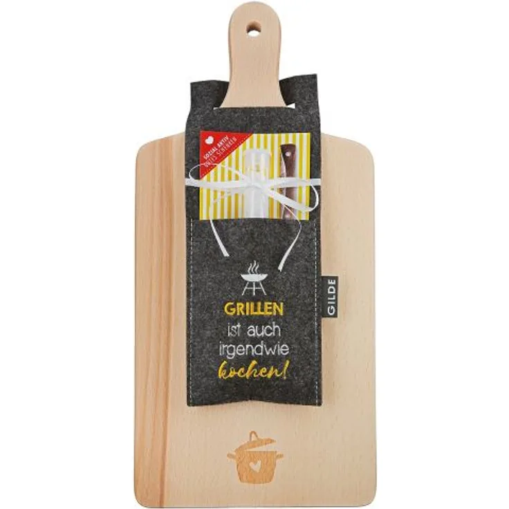 Gilde Schneidebrett Set "Grillen", aus Holz, ideal für Grill- und Kochliebhaber, Meersalz aus Italien