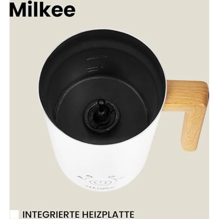 ZEEGMA MILKEE Milchaufschäumer, 500 W Leistung, 650 ml Kapazität, Touch-Bedienfeld, Antihaftbeschichtung, für kalte und warme Milch, elegantes Design mit Holzgriff – Bild 4