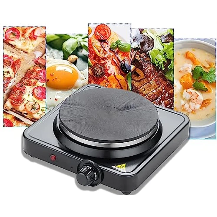 Retoo Elektrische Kochplatte für Küche oder Camping, Einzelkochplatte, Kochfeld für Büro, kleine Herdplatte, Temperatureinstellung, Mobile Campingkocher, Stove, 1000W Schwarz – Bild 3