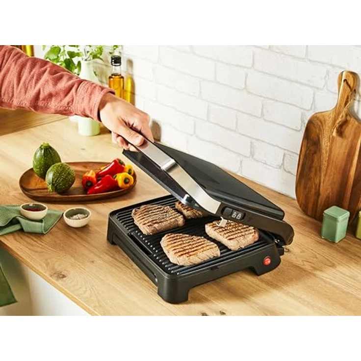 Tefal Inicio Classic 2-in-1 Kontakt- und Paninigrill, 2000 W, Edelstahlgehäuse, Saftauffangschale, Schwarz – Bild 3