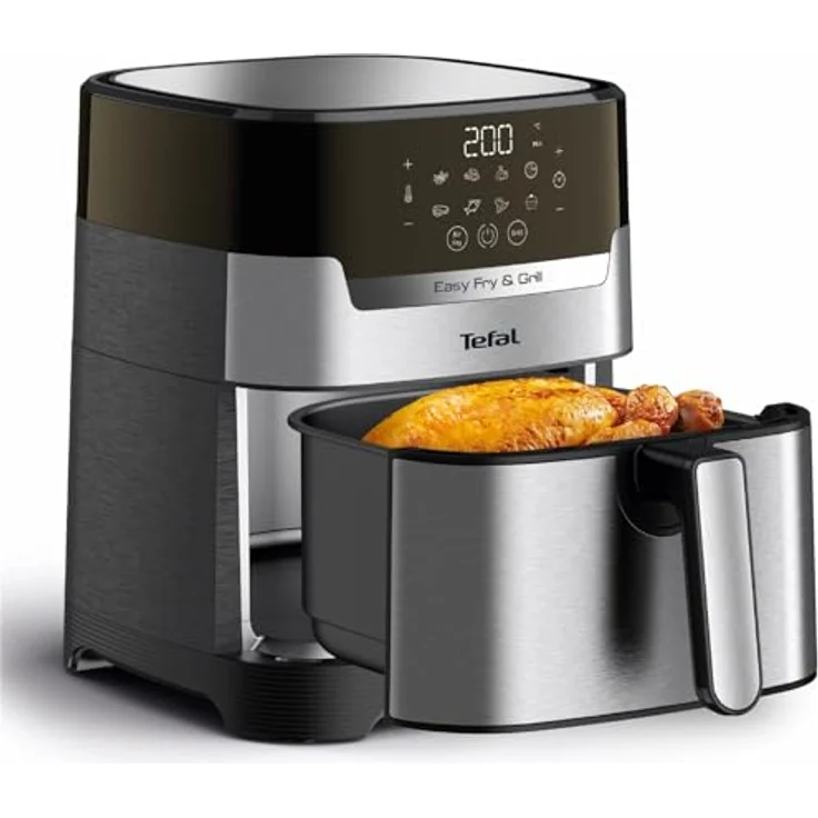 Tefal Easy Fry & Grill DELUXE EY505D Heißluftfritteuse, 4,2 L, 80- 200 °C, 6 Personen, Timer 60 min, edelstahl, schwarz – Bild 4