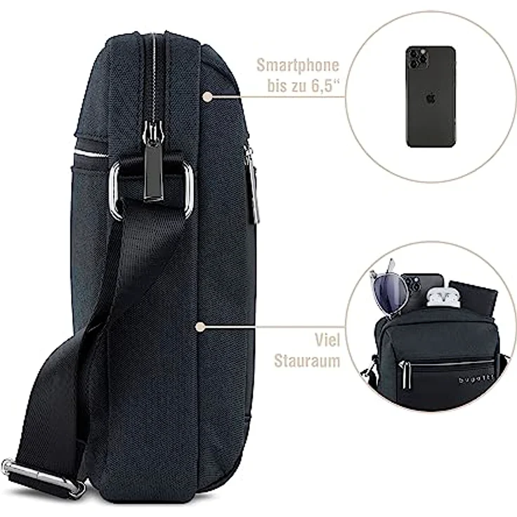 bugatti Sera Umhängetasche mit RFID Schutz, 16 cm, schwarz, 100% Polyester – Bild 4