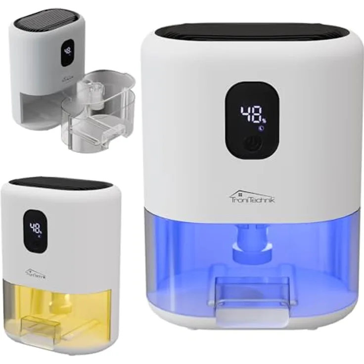 Tronitechnik® EF-02 Mini Luftentfeuchter, elektrisch bis 400 ml/24 h, 1 L Tank, LED-Farblicht, kompakt und leise für Räume bis 20 m²