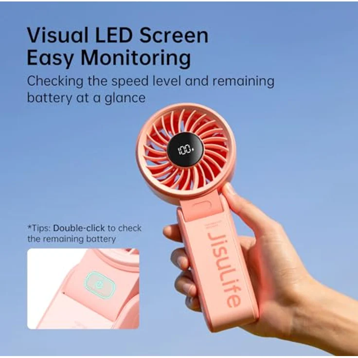 Jisulife Handventilator Life9, tragbarer USB-Ventilator mit 5000 mAh Akku und ergonomischem Design, grau – Bild 6