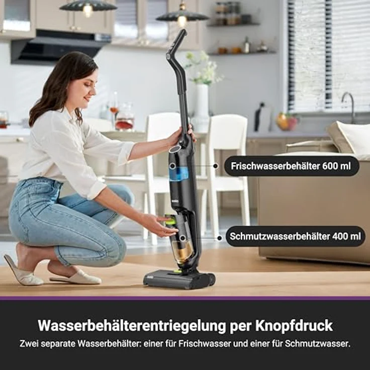 Eureka NEW400, Schnurloser Nass-Trocken-Besen Staubsauger mit 600-ml-Frischwassertank, selbstreinigend, schwarz – Bild 7