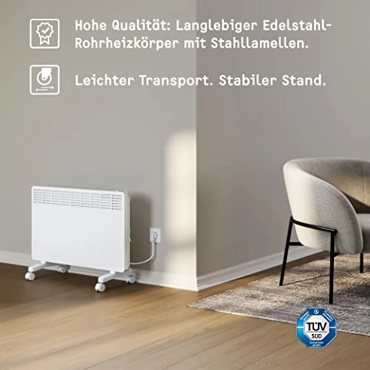 STIEBEL ELTRON neue Elektroheizung Standgerät für ca. 25 m², TÜV geprüft, Konvektor-Heizung mit elektronischer Regelung, 2 kW, energiesparend, LC-Display, Rollen, 204451, Weiß – Bild 2