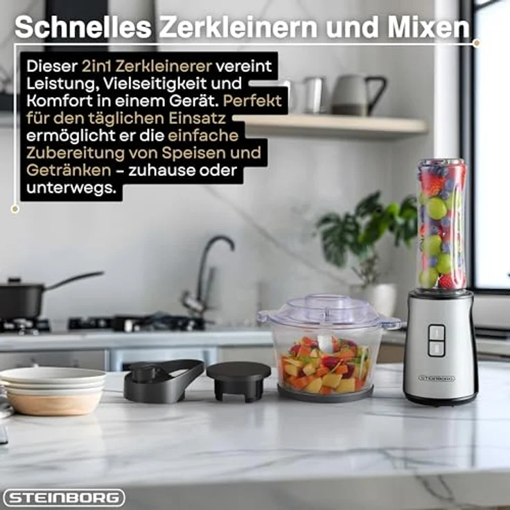 STEINBORG Standmixer SB-2650, 500 W, 1,8 Liter Glasbehälter, 600 ml To Go Becher, 4-Fach Edelstahlklingen, schwarz – Bild 9