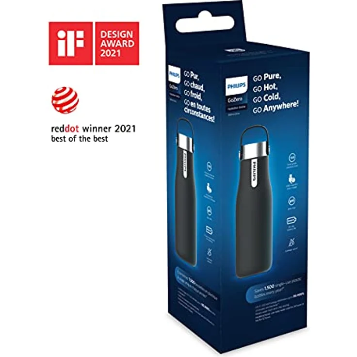 Philips Filtre Wasserfilter mit Smart UV-C LED-Technologie, tragbares Wasserreinigungsgerät, schwarz – Bild 3