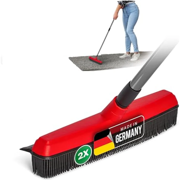 Novaliv 2X Gummibesen mit Teleskopstiel, Hundehaarentferner und Abziehlippe für verschiedene Bodenbeläge, 74-129 cm ausziehbar – Bild 1
