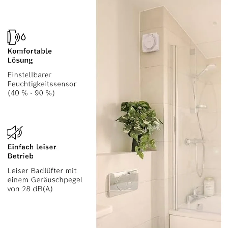 Bosch Badlüfter Fan 1900 DH W100, leiser Ventilator mit einstellbarem Feuchtigkeitssensor (40 % - 90 %) für komfortable Raumluftkontrolle – Bild 3