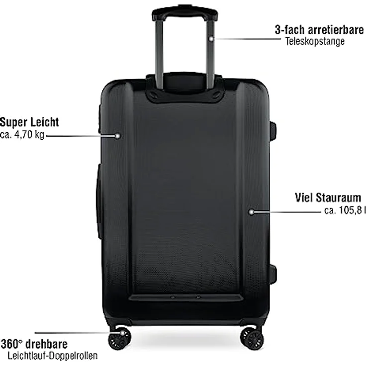 bugatti Lima Hartschalenkoffer 77,5x52x31,5 cm, 91,7L, 4-Rollen mit TSA-Schloss, Schwarz – Bild 4