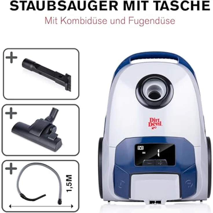 Dirt Devil Staubsauger mit Beutel DD2002 - Bodenstaubsauger 2.5L - 800W - HEPA 10 Filter - Weiß/Blau – Bild 4