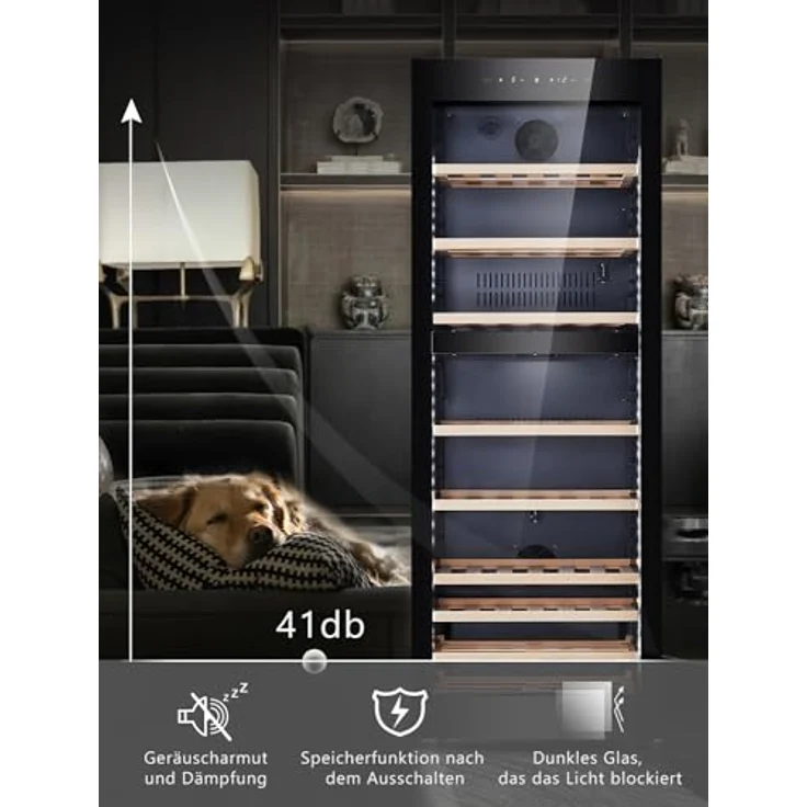Kalamera KRC-266BFG Weinkühlschrank Upgrade, 84 Flaschen, 266 Liter, 2 Kühlzonen 5-10°C/10-18°C, schwarze Glastür, weiße LED-Beleuchtung – Bild 3