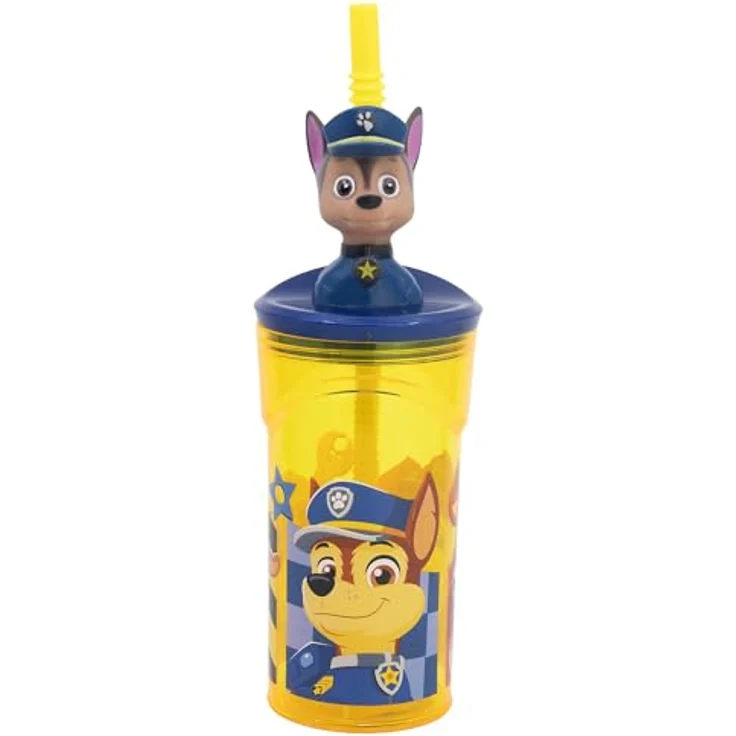 PAW PATROL 3D Trinkflasche Becher, 360 ml mit Strohhalm und Figurdeckel für Kinder – Bild 1