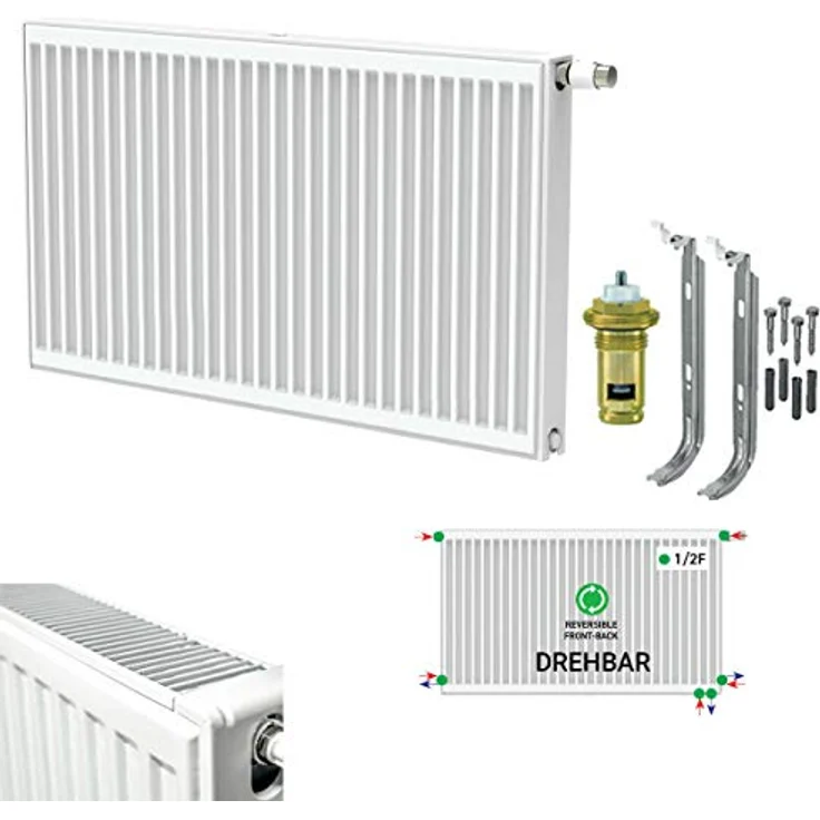 Belrad Universalheizkörper Kompakt Ventilheizkörper 6 Anschlüsse T22 600x900-1559W, Heizgerät in Weiß – Bild 1