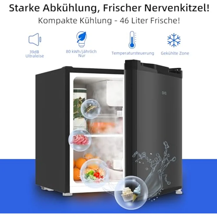 CHIQ Mini Bar Kühlschrank CSD46D4D, 46 L, EEK D, 7-stufige Temperaturregelung, sehr leise 37 dB, umkehrbarer Türanschlag, schwarz – Bild 5