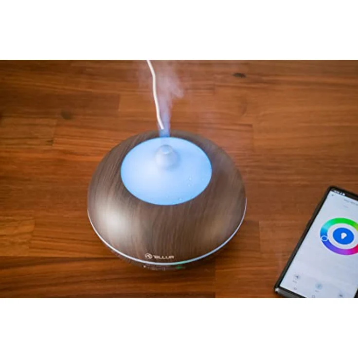 Tellur WiFi Smart Aromazerstäuber, 300ml, LED, Dunkelbraun, Ultraschallmechanismus, Fernsteuerung, Atmosphärische Beleuchtung – Bild 9