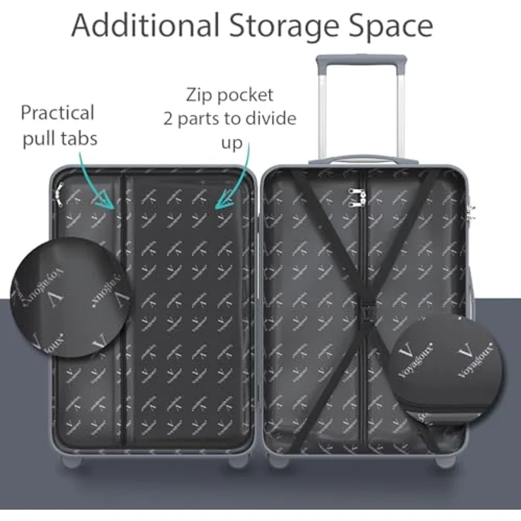 Voyagoux Hartschalenkoffer 116L, großer Reisekoffer mit TSA-Schloss, 4x 360° Rollen, leicht und robust, 75x29x47cm, Grau – Bild 4