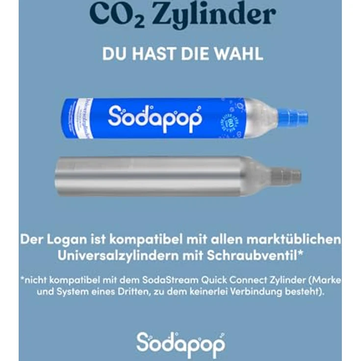 SODAPOP Wassersprudler Logan, Sprudler-Set mit Glasflasche, PET-Flasche, Edelstahlflasche & CO2-Zylinder – Bild 5