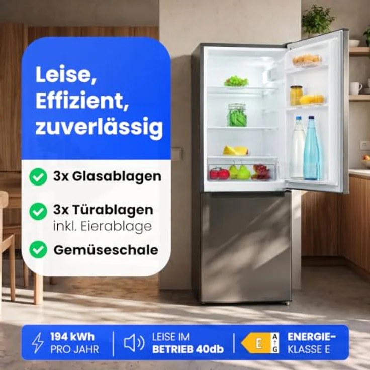 Bomann® KG 320.3 Kühlschrank mit Gefrierfach, 143 cm, Kühl-Gefrierkombination in dark-inox, 173L, leise, Türanschlag wechselbar – Bild 6
