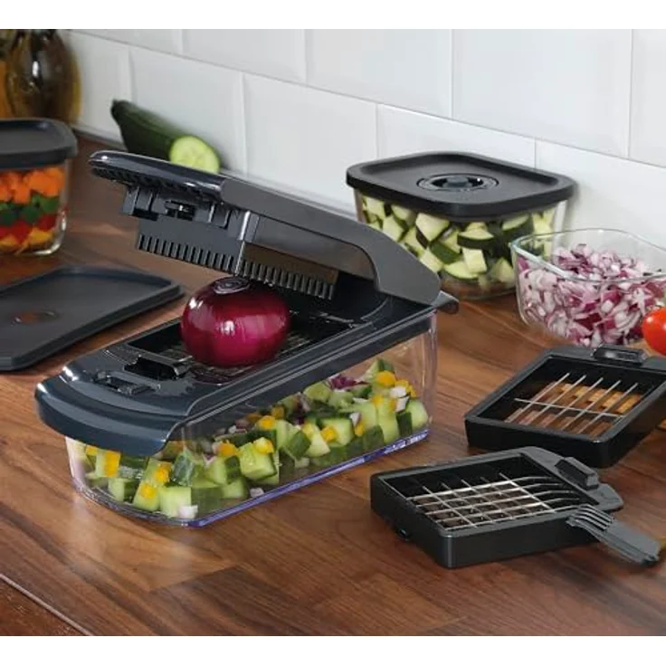 Küchenprofi Zwiebel-/Gemüsewürfler FIX PLUS | Kunststoff/Klingenstahl | Gemüseschneider | Würfelschneider Zwiebeln, Gurken, Karotten | Obst Multi Schneider | Stifte, Würfel, Scheiben | Robust & Vielseitig | Inkl. Reinigungs-Tool – Bild 5