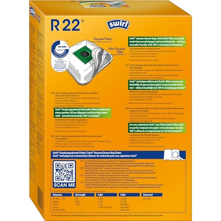 Swirl R22 Airspace Staubsaugerbeutel, 4 Stück, MicroPor® Plus Anti-Allergen-Filter, ressourcenschonend, made in Germany – Bild 2