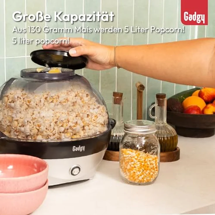 Gadgy Popcornmaschine – 800W Elektrischer Popcorn Maker mit Rührwerk, Antihaft-Platte und 5L Kapazität – Ideal für Zuhause, Partys & Filmabende, geeignet für Butter, Zucker & Gewürze – Bild 4
