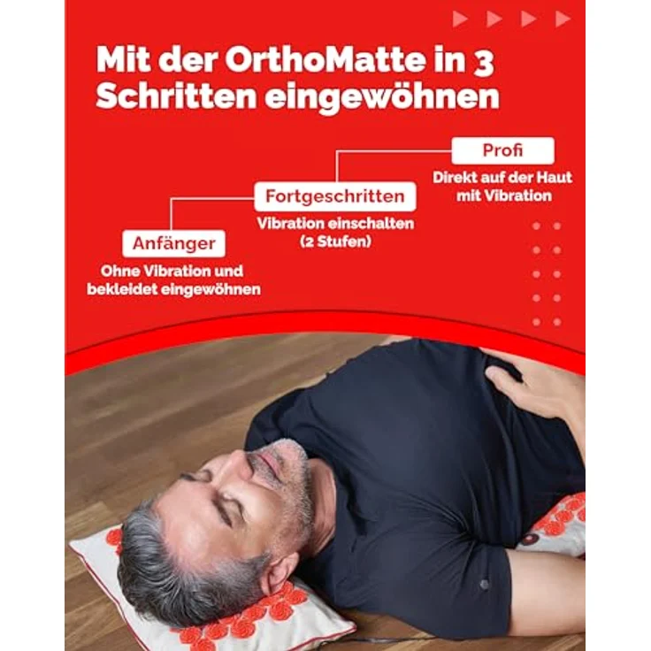 OrthoMechanik OrthoMatte | Akkupressur-Matte mit 4 Vibrationsplatten, längere Größe für mehr Komfort, grau – Bild 4